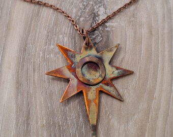 Boho style fire painted copper north star pendant necklace//north star//fire painted copper//flame painted copper//inspirational gifts