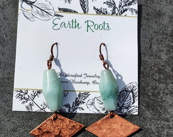 boho earthy style copper and amazonite gemstone earring