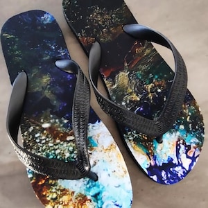 Abstract acrylic pour printed flip flops sandals summer footwear