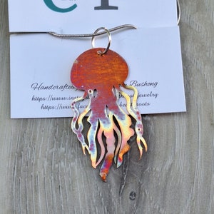 Fire painted copper jellyfish pendant necklace//fire painted copper//flame painted copper//beach jewelry//summer jewelry//copper blanks
