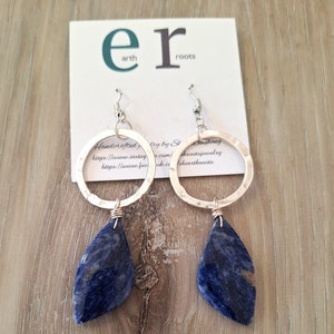 Silver hoops with Sodalite gemstone dangle earrings//silver earrings//silver jewelry//silver hoops//sodalite//sodalite jewelry//earrings