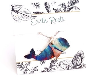 copper and alcohol ink whale necklace