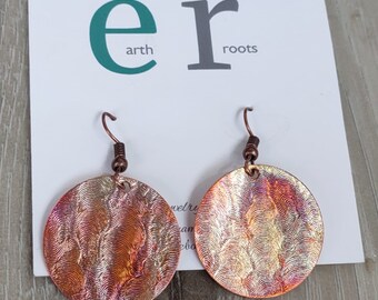 Fire painted wavy copper earrings//flame painted copper//fire painted copper//copper blanks//textured copper//copper jewelry//boho earrings