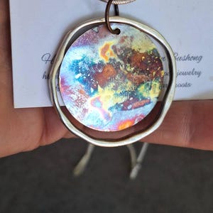 Boho style fire painted copper and silver pendant necklace//copper pendant//copper and silver//fire painted copper//flame painted copper
