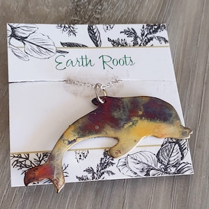 fire painted copper dolphin pendant necklace  dolphin necklace summer jewelry