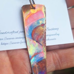 Boho style fire painted copper statement pendant necklace//pendant necklace//copper jewelry//fire painted copper//flame painted copper