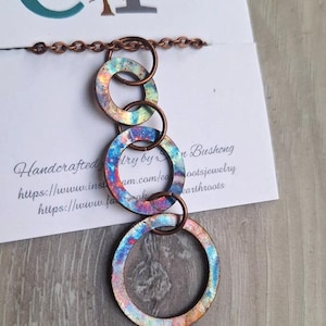 Boho style fire painted copper hoop pendant necklace//copper jewelry//fire painted copper//flame painted copper//pendant//necklace/jewelry