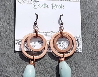 copper and amazonite gemstone bead dangle earrings