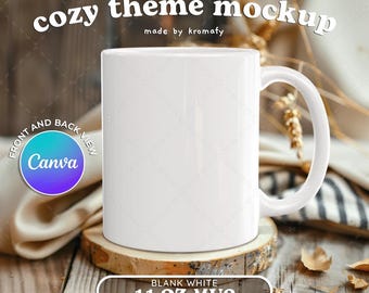 Maquette de tasse à thème confortable • Modèle sur toile de tasse blanche de 11 oz • Verres, impression
