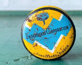 Vintage Underwood Corporation Sundstrand Typewriter Ribbon Tin - Vintage Office and Desk Supplies - Office Desk Store Props
