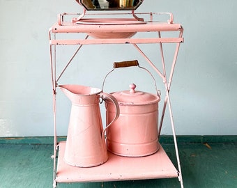Antique Pink Metal Toy Wash Stand - Doll Wash Stand - Antique Doll Toys - Collectible Doll Toys