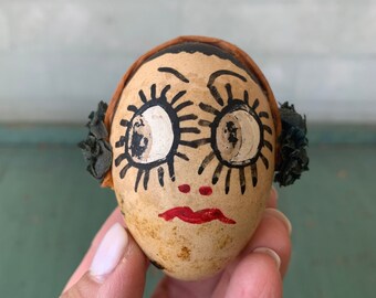 Vintage Hand Painted Egg Doll - Curiosities - Egg Head - Egg Face - Egg Doll - Egg People - Oddities