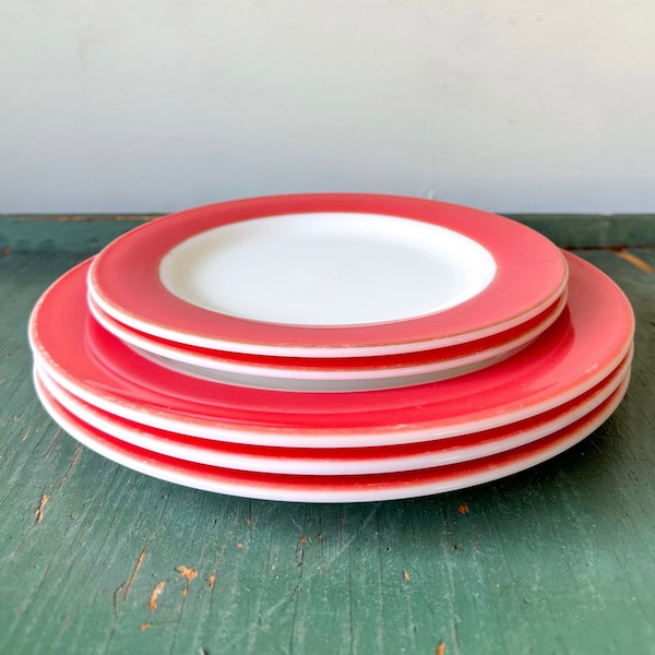 Vintage Pyrex Flamingo Pink Banded Milk Glass Plates