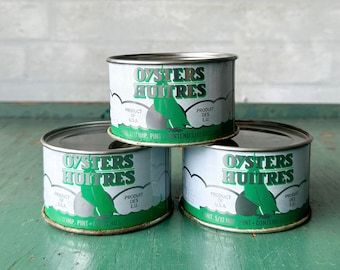 Vintage Oysters Huitres Tin Can - Graphic Oyster Can - Grocery Prop Display