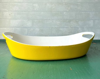 Vintage 1970s Copco Yellow Enameled Cast Iron Casserole Dish by Michael Lax - Cast Iron Copco Cookware - Scandinavian Cookware - Enameled