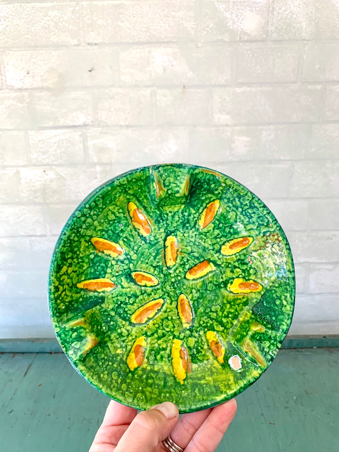 Vintage Mid Century Italian Pottery Ash Tray Italian Ceramic Green and