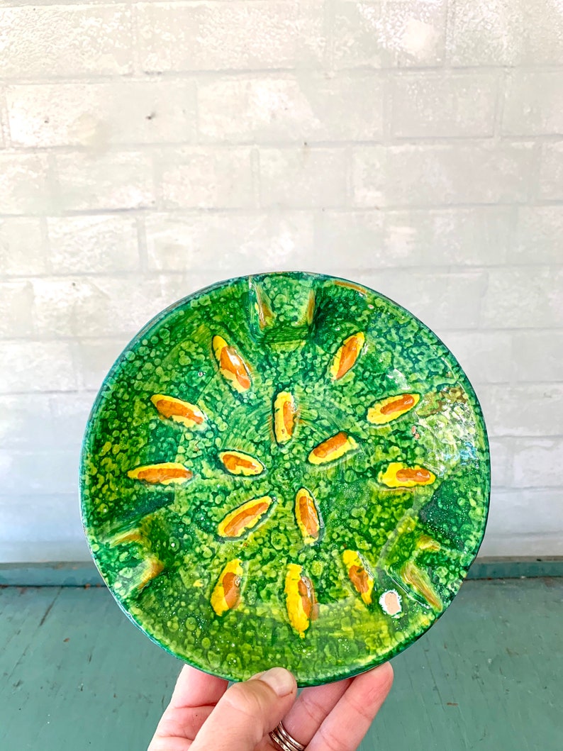 Italy Catchall Dish Green and Yellow Decor Vintage Mid Century Italian Pottery Ash Tray Italian Ceramic Green and Yellow Bowl
