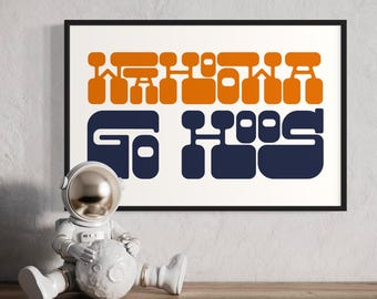 Wahoowa - Go Hoos - Retro Collegiate Poster - Typografie Digitaldruck - Wohnheim Wandkunst - Sicherheits Spieltag Dekor - Moderne College Kunst