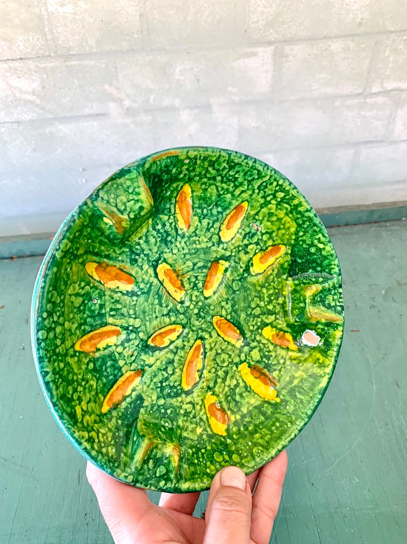 Italy Catchall Dish Green and Yellow Decor Vintage Mid Century Italian Pottery Ash Tray Italian Ceramic Green and Yellow Bowl