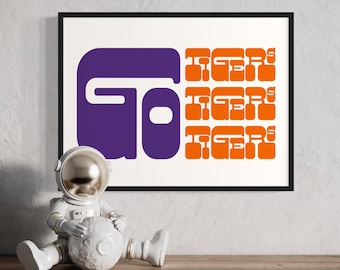 Orange Purple Tigers Retro Collegiate Poster - Bold Typography Digital Print - Dorm Wall Art - SEC Game Day Decor - Modern College Wall Art