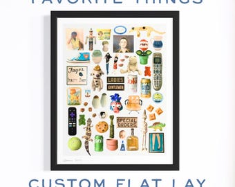 Custom Favorite Things Flat Lay - Fine Art Print on Archival Paper - Optional Framing - Personalized Wall Art