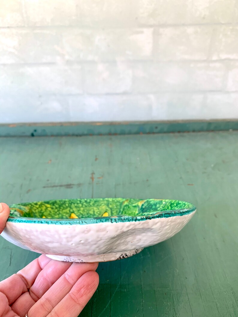 Italy Catchall Dish Green and Yellow Decor Vintage Mid Century Italian Pottery Ash Tray Italian Ceramic Green and Yellow Bowl