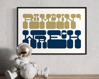 Ramblin Wreck Retro Collegiate Poster - Bold Typografie Digitaldruck - Wohnheim Wandkunst - rund sek Spieltag Dekor - Moderne College Kunst -GA Tech
