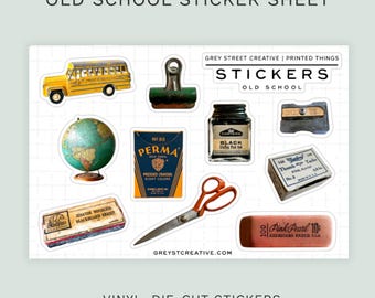 Old School Sticker Set | 4x6 Vintage-inspirierte Vinyl Sheet Set| ästhetik Journal & Schreibtisch Aufkleber | Retro Briefpapier