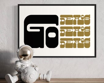 Demon Diacons - Go Deacs - Retro Collegiate Poster - Bold Typografie Digitaldruck - Wohnheim Wandkunst - Sicherheits Spieltag Dekor - Moderne College Kunst