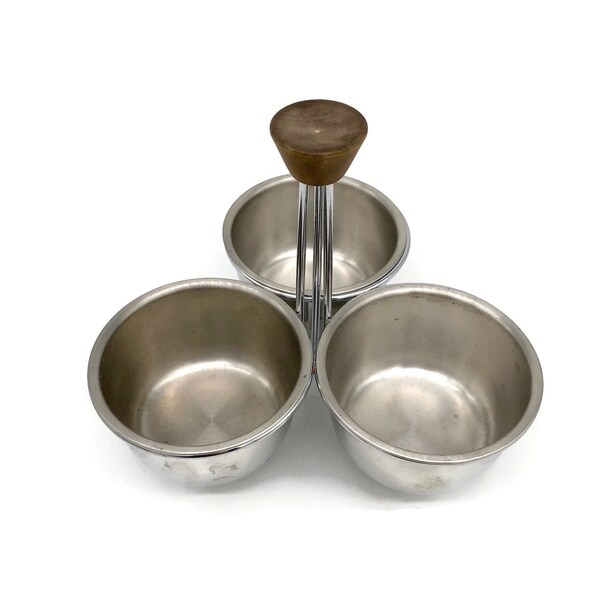 Vintage Bowl - 3 Bowl Condiment Dish - Triple Condiment Dish - Metal Condiment Dish - Mid Century Dish - Retro Bowl