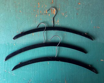 Vintage Set of 3 Black Wooden Clothes Hangers - Wood Hangers - Adult Wooden Clothes Hanger - Display Ideas - Art Display - Farmhouse Decor