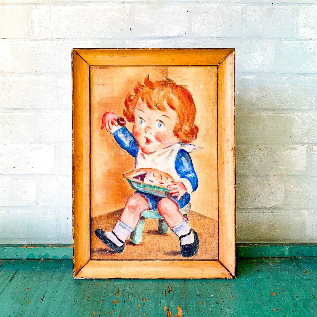 Vintage Original Painting on Canvas Board of Little Jack Horner Mother