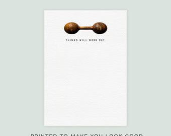 Things Will Work Out Notizblock | 13x18 Holzhantel Design | 100 Seiten Vintage-inspirierter Luxe List Pad | Schreibtisch Schreibwaren Geschenk