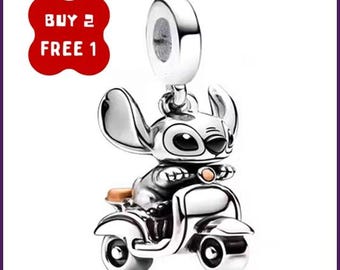 Stitch on Scooter Adventure Charm, Charm for Bracelet, Necklace Pendant, Pandora Charm