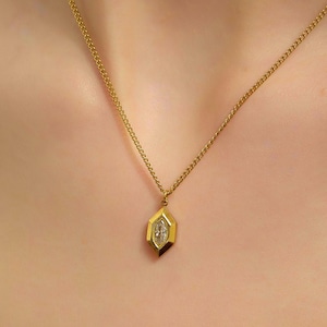 Minimalist Marquise Cut Diamond CZ Pendant Necklace, Layering Marquise Cut Solitaire Pendant Necklace, Gifts for Her, Arc&Aura NG005
