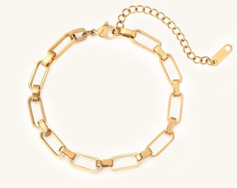 Waterproof Paperclip Bracelet Gold, Gold Chain Layering Bracelet, Everyday Bracelet, Gift for Her, Arc&Aura BG004