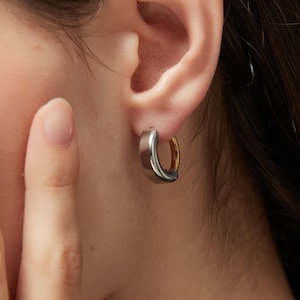 Mixed Metal Hoop Earrings: Waterproof Two-Tone Huggies EG014