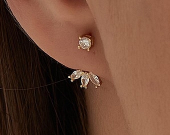 Front Back Earrings, Marquise Ear Jacket Studs, Dangle Drop Earrings, Cluster Diamond Earrings, Gift for Her, Arc&Aura ES044