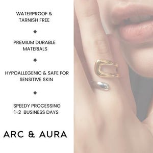 Gold Interlocking Stacking Ring, Waterproof Connecting Ring, Multi Ring, Everyday Ring, Triple Ring, Arc&Aura RG012 image 9