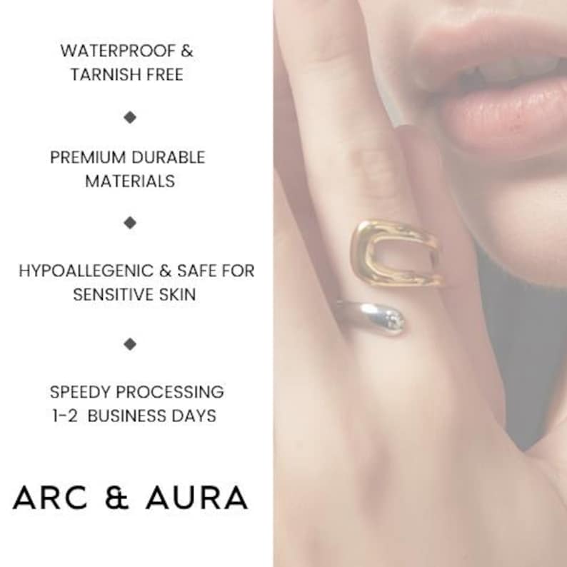 Gold Interlocking Stacking Ring, Waterproof Connecting Ring, Multi Ring, Everyday Ring, Triple Ring, Arc&Aura RG012 image 9