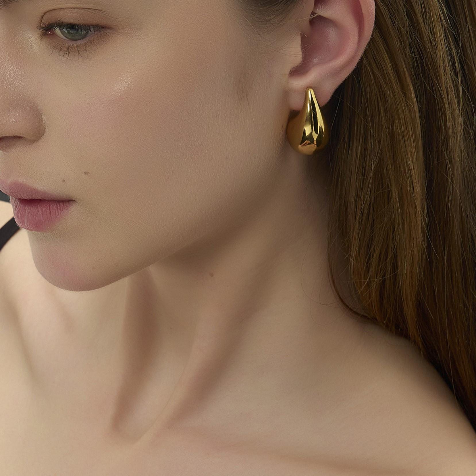 eRiNGo　0103 ♡ Gold Teardrop Earrings, Waterproof Bold Statement Earring, Chunky