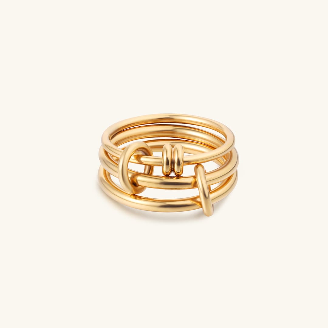 Gold Interlocking Stacking Ring, Triple Minimalist Connecting Ring ...