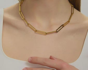 Waterproof Gold Paperclip Chain Necklace: 18k PVD Stainless Steel