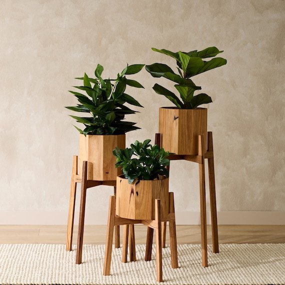 NOVA Handcrafted Reclaimed Wood Plant Stand Nesting Trio - Australian Sustainable Messmate Wood - Home Decor