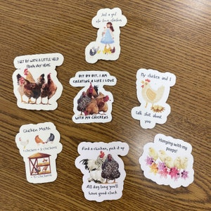 Assorted Chicken Stickers, vinyl stickers, water bottle stickers, silly chickens, chicken lover