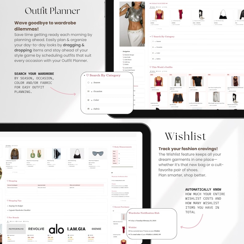 Notion Wardrobe Manager Template | Outfit Planner & Digital Closet ...