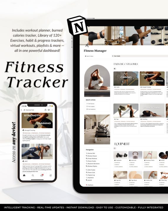 Notion Fitness Tracker: Workout Planner, Calorie Calculator, Weight Loss Manager (Digital Download)