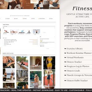 Peut inclure: Une page web intitul&eacute;e &laquo; Fitness &raquo; avec un design &eacute;pur&eacute; et minimaliste. La page pr&eacute;sente des images de personnes faisant de l'exercice, ainsi que du texte d&eacute;crivant le suivi des entra&icirc;nements, les routines et les objectifs. La page comprend des sections pour la biblioth&egrave;que d'exercices, le planificateur d'entra&icirc;nement et le suivi de la condition physique.