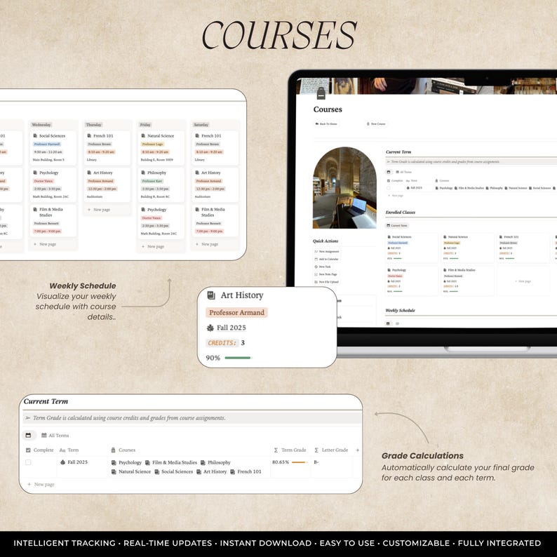 Dark Academia Notion Student Planner Template, College Study Dashboard ...