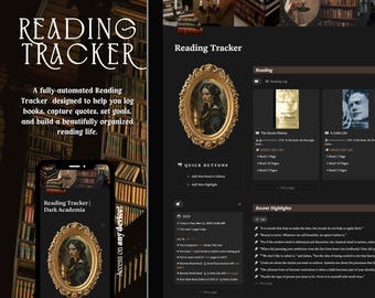 Notion Reading Tracker Template | Dark Academia Book Tracker, Digital Reading Journal, Book Log, TBR Tracker, Reading Log (Digital Download)